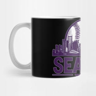 Retro Vintage Purple Seattle Baseball Cityscape Mug